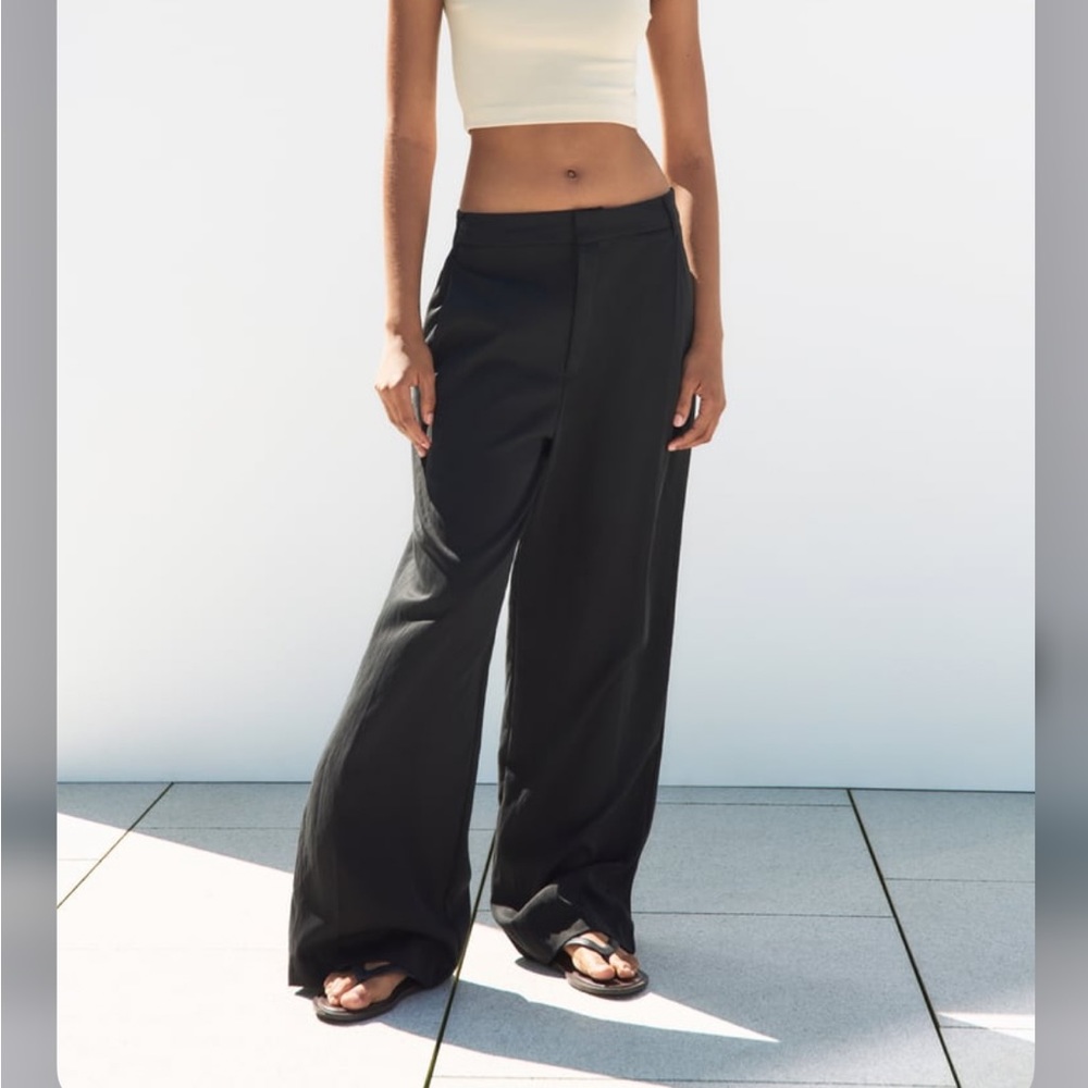 Zara Black Silk Straight Leg Pants